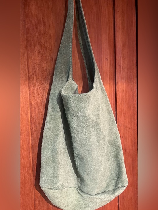 Good Times Barcelona Handbags - Made in Italy suede leather zipper tote moss / warm sage green
